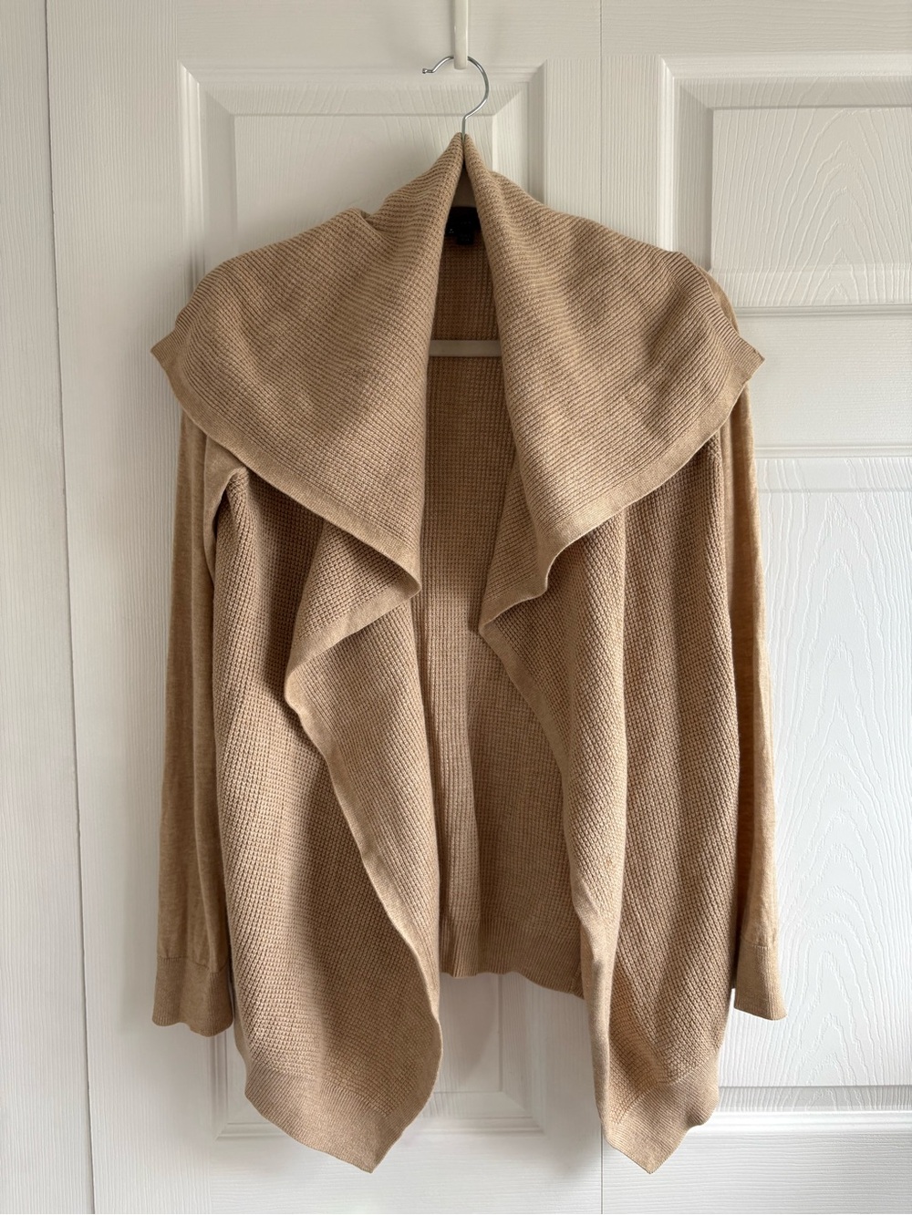 Theory Open Front Knit Cardigan Draped Shawl Beige Cashmere Academia Career S